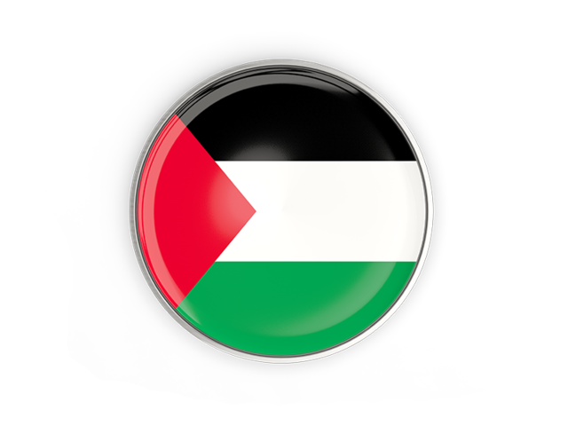 Round button with metal frame. Illustration of flag of Palestinian ...