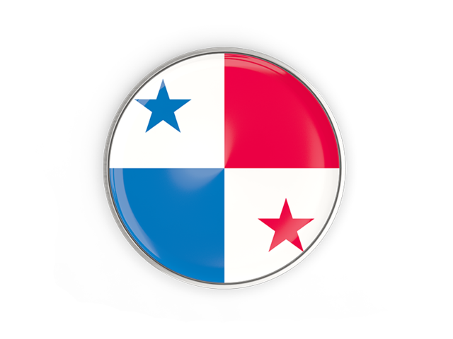 Round button with metal frame. Download flag icon of Panama at PNG format