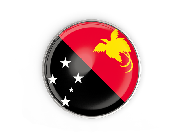 Round button with metal frame. Download flag icon of Papua New Guinea at PNG format