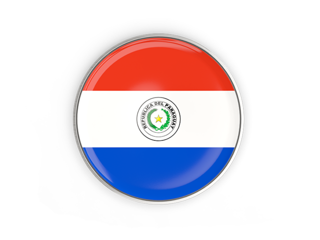 Round button with metal frame. Download flag icon of Paraguay at PNG format