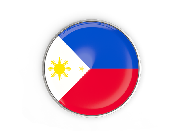 Round Button With Metal Frame Illustration Of Flag Of Philippines
