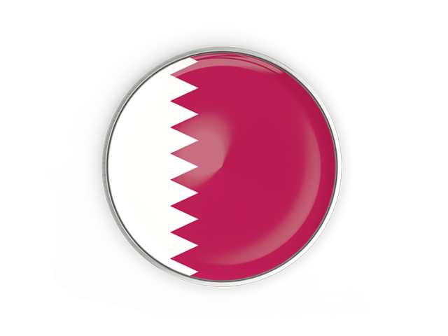 Круглая кнопка с металлической рамкой. Скачать флаг. Катар