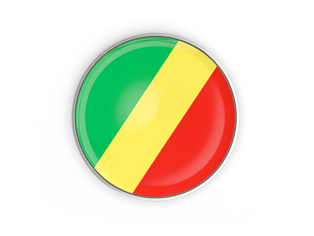 Round button with metal frame. Download flag icon of Republic of the Congo at PNG format