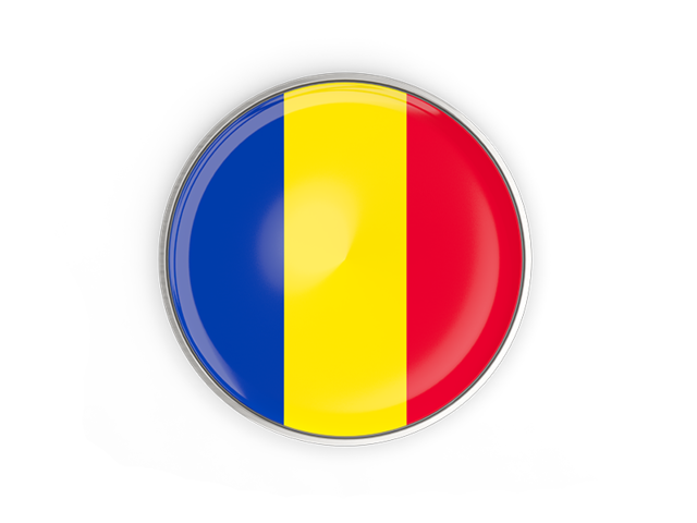 Круглая кнопка с металлической рамкой. Скачать флаг. Румыния