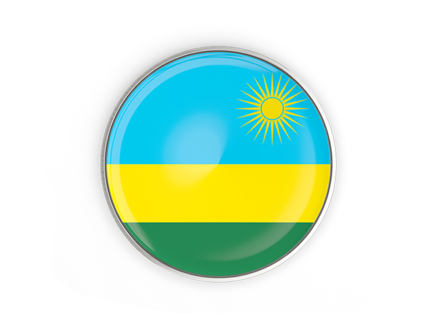 Round button with metal frame. Download flag icon of Rwanda at PNG format