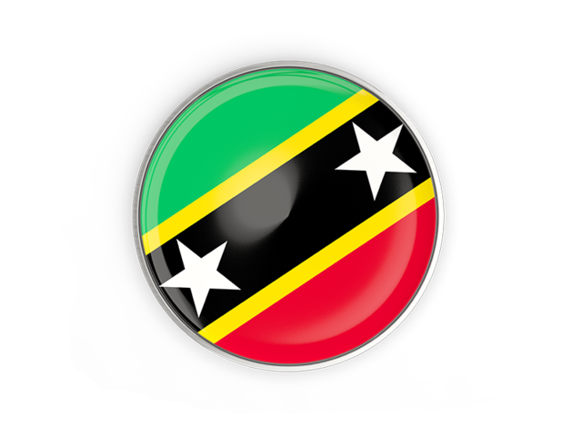 Round button with metal frame. Download flag icon of Saint Kitts and Nevis at PNG format