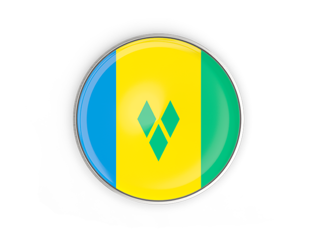 Round button with metal frame. Download flag icon of Saint Vincent and the Grenadines at PNG format