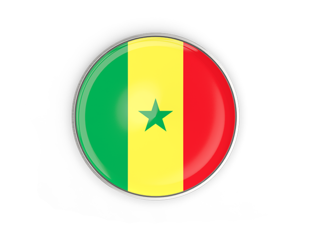Round button with metal frame. Download flag icon of Senegal at PNG format
