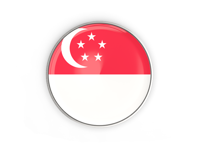 Круглая кнопка с металлической рамкой. Скачать флаг. Сингапур