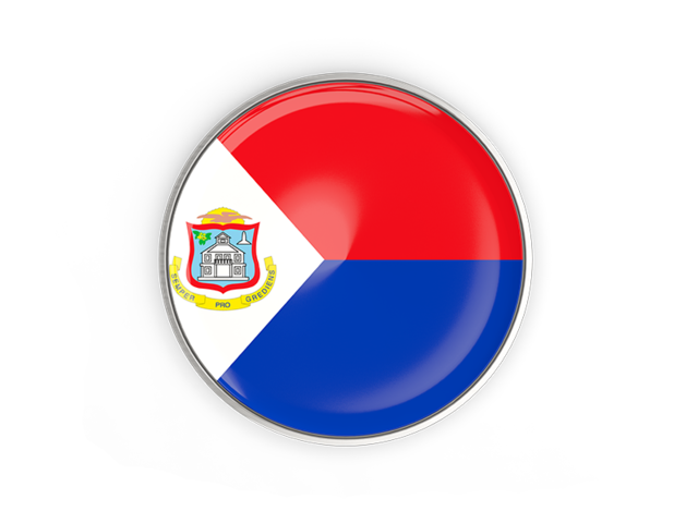 Round button with metal frame. Download flag icon of Sint Maarten at PNG format