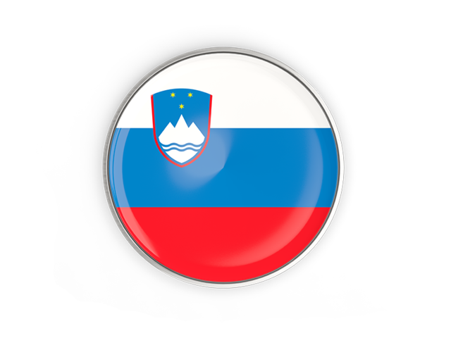 Round button with metal frame. Download flag icon of Slovenia at PNG format