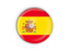 Spain. Round button with metal frame. Download icon.