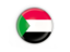 Sudan. Round button with metal frame. Download icon.