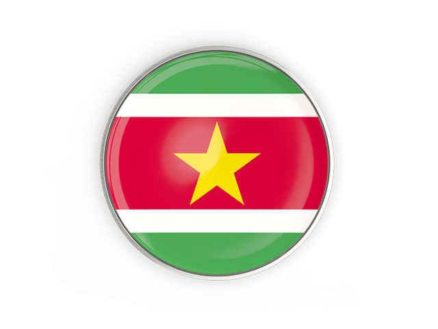 Round button with metal frame. Download flag icon of Suriname at PNG format