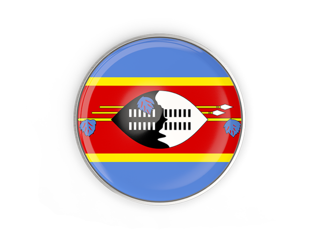 Круглая кнопка с металлической рамкой. Скачать флаг. Свазиленд
