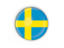 Sweden. Round button with metal frame. Download icon.