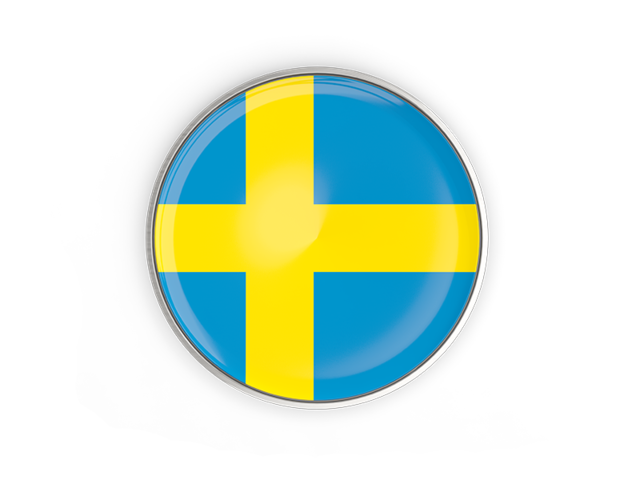 Round button with metal frame. Download flag icon of Sweden at PNG format