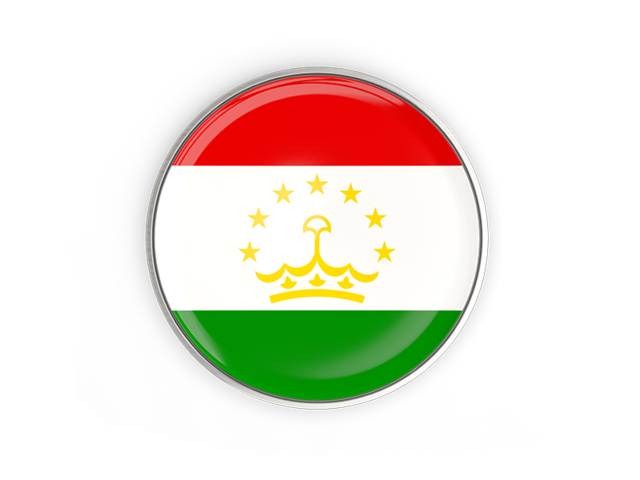 Round button with metal frame. Download flag icon of Tajikistan at PNG format