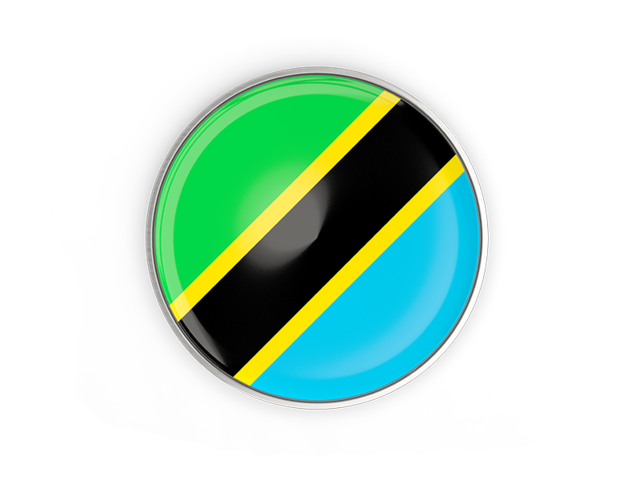 Round button with metal frame. Download flag icon of Tanzania at PNG format