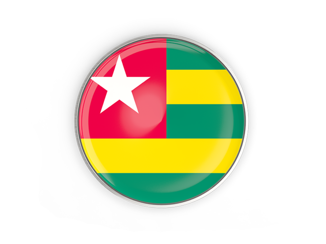 Round button with metal frame. Download flag icon of Togo at PNG format