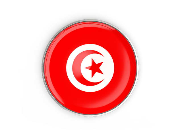 Round button with metal frame. Download flag icon of Tunisia at PNG format