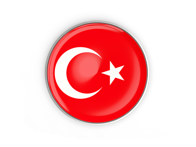 Round button with metal frame. Download flag icon of Turkey at PNG format