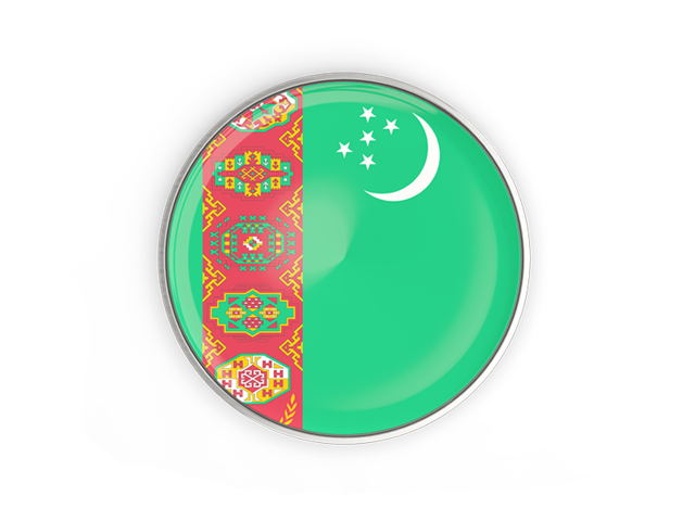 Round button with metal frame. Download flag icon of Turkmenistan at PNG format