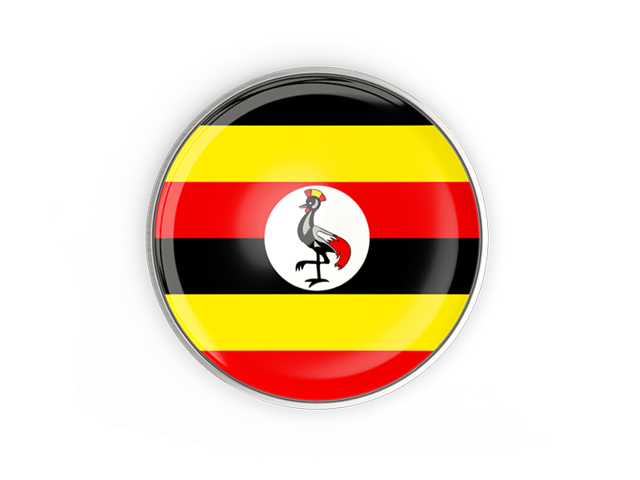 Round button with metal frame. Download flag icon of Uganda at PNG format