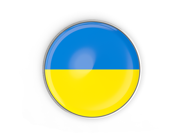 Round button with metal frame. Download flag icon of Ukraine at PNG format