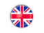 United Kingdom. Round button with metal frame. Download icon.