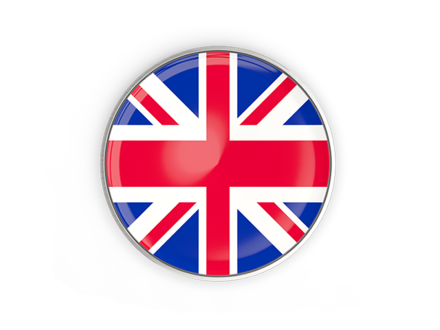 Round button with metal frame. Download flag icon of United Kingdom at PNG format