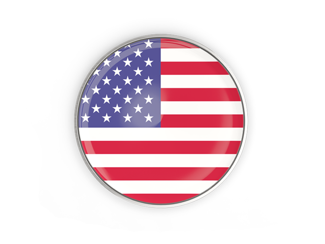 Round button with metal frame. Download flag icon of United States of America at PNG format