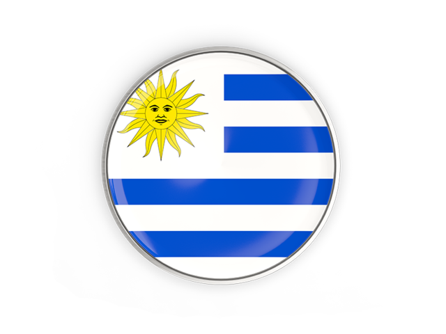 Круглая кнопка с металлической рамкой. Скачать флаг. Уругвай