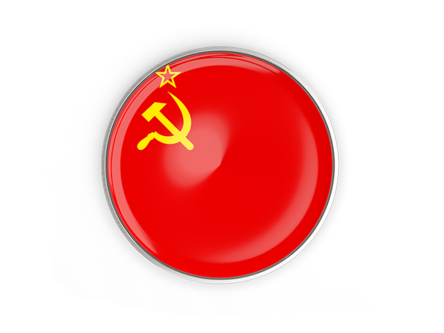 Round button with metal frame. Download flag icon of Soviet Union at PNG format