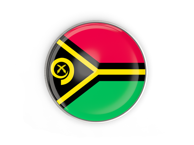 Round button with metal frame. Download flag icon of Vanuatu at PNG format