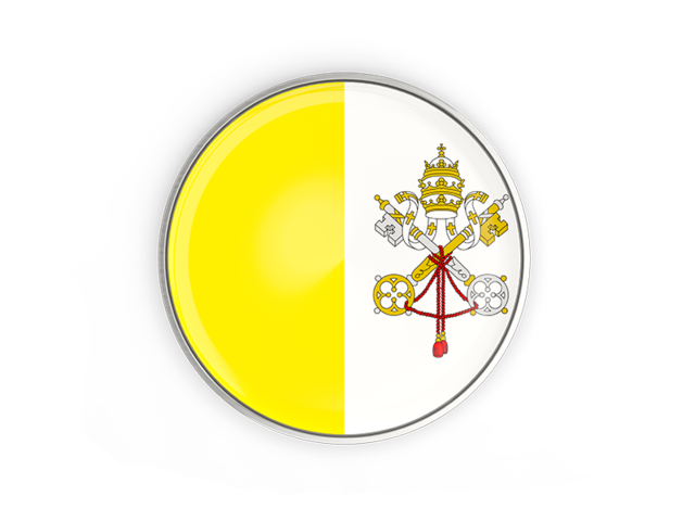 Round button with metal frame. Download flag icon of Vatican City at PNG format