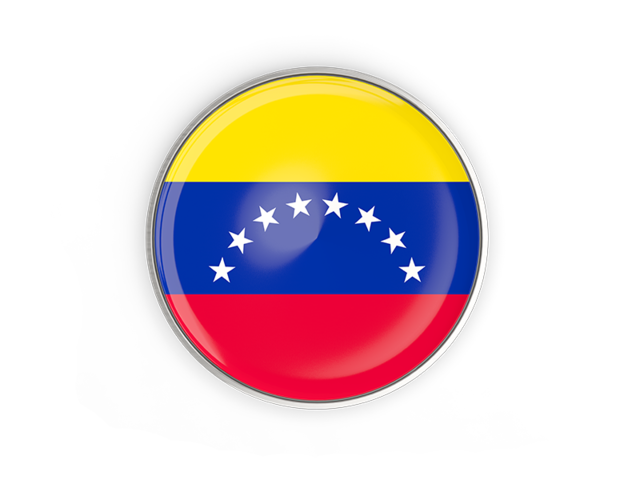 Круглая кнопка с металлической рамкой. Скачать флаг. Венесуэла