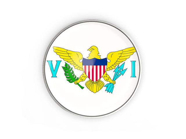 Round button with metal frame. Download flag icon of Virgin Islands of the United States at PNG format