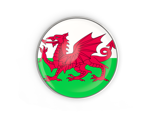 Round button with metal frame. Download flag icon of Wales at PNG format