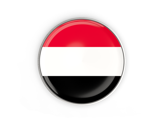 Round button with metal frame. Download flag icon of Yemen at PNG format