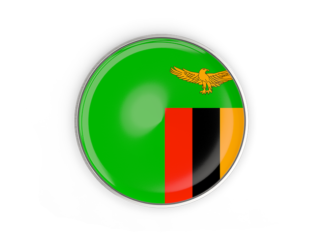 Round button with metal frame. Download flag icon of Zambia at PNG format