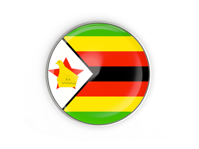 Round Button With Metal Frame Illustration Of Flag Of Zimbabwe 0905