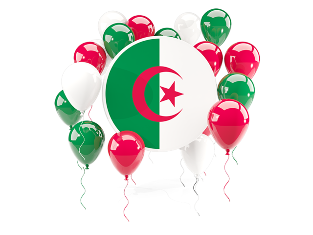 Round flag with balloons. Download flag icon of Algeria at PNG format