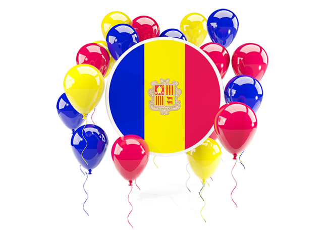Round flag with balloons. Download flag icon of Andorra at PNG format
