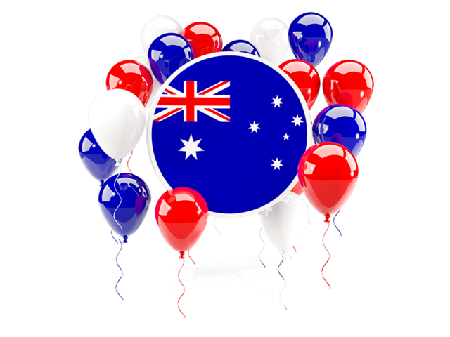 Round flag with balloons. Download flag icon of Australia at PNG format