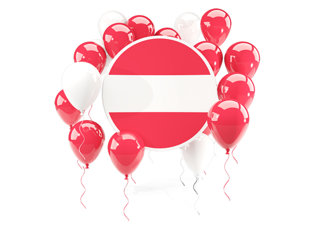 Round flag with balloons. Download flag icon of Austria at PNG format