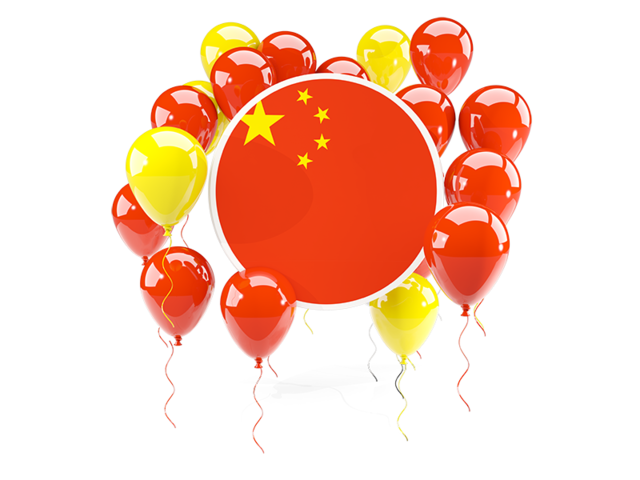 Round flag with balloons. Download flag icon of China at PNG format