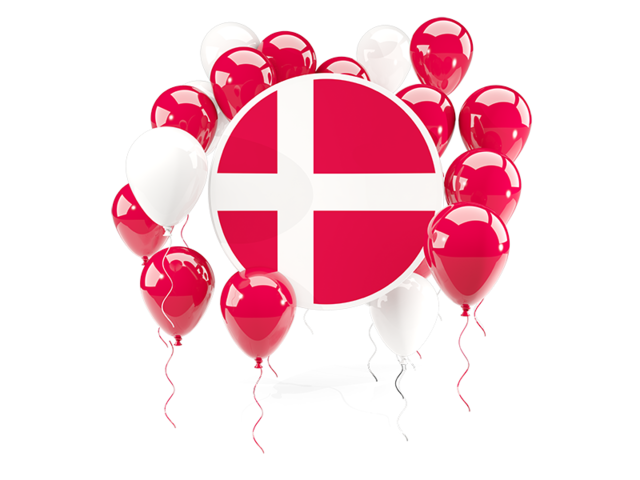 Round flag with balloons. Download flag icon of Denmark at PNG format
