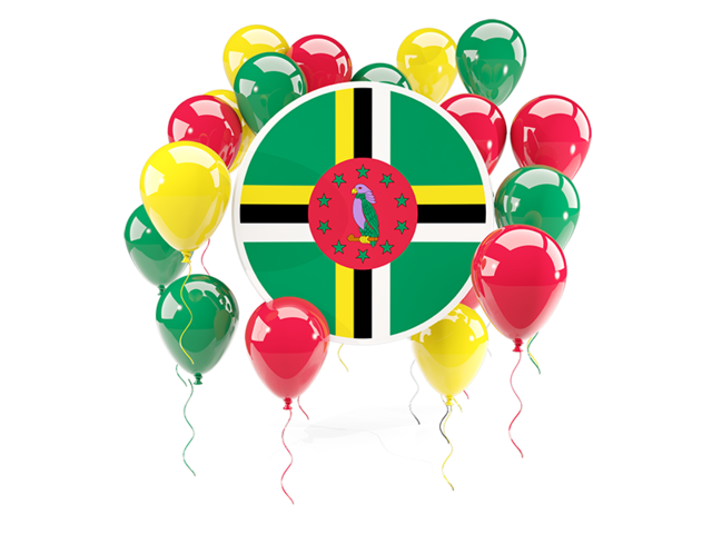 Round flag with balloons. Download flag icon of Dominica at PNG format