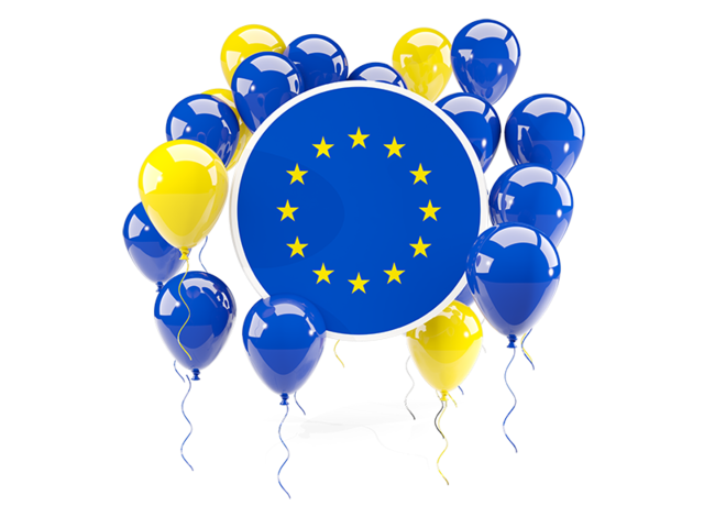 Round flag with balloons. Download flag icon of European Union at PNG format